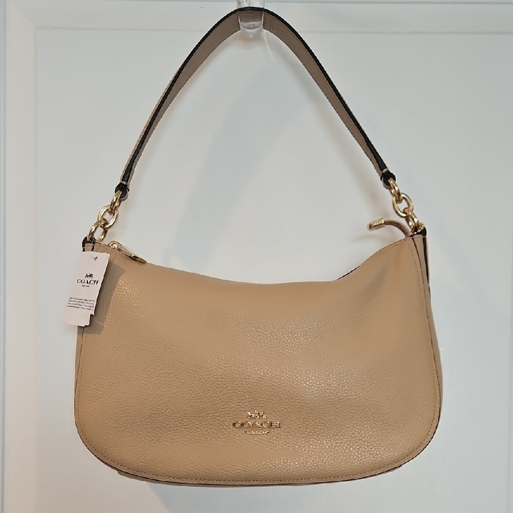 Coach Beige (Beechwood) Pebble Leather Shoulder Bag